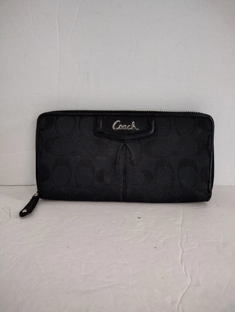 Vintage Y2K Coach Ashley Signature Zip Wallet Black Monogram Canvas Indie Sleaze